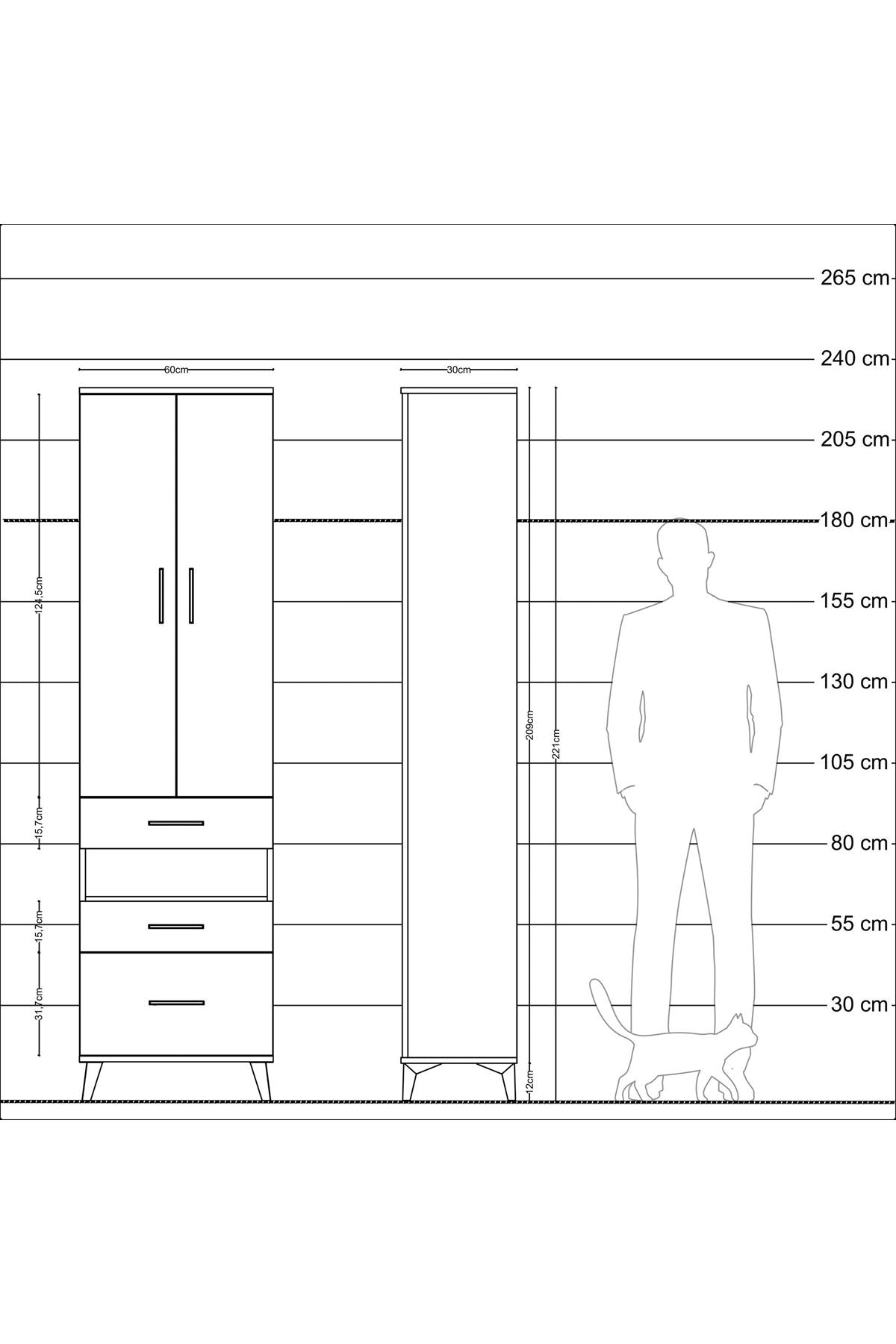 Arges Dolap 3 Raflı 3 Çekmeceli Tek Askılı 60x30x221 Aytaşı-Antrasit