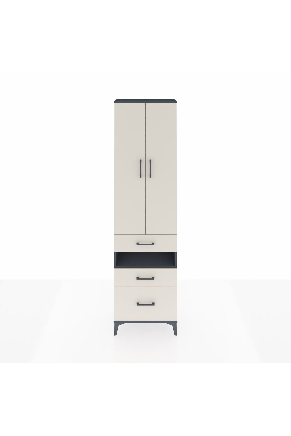 Arges Dolap 3 Raflı 3 Çekmeceli Tek Askılı 60x30x221 Antrasit-Aytaşı