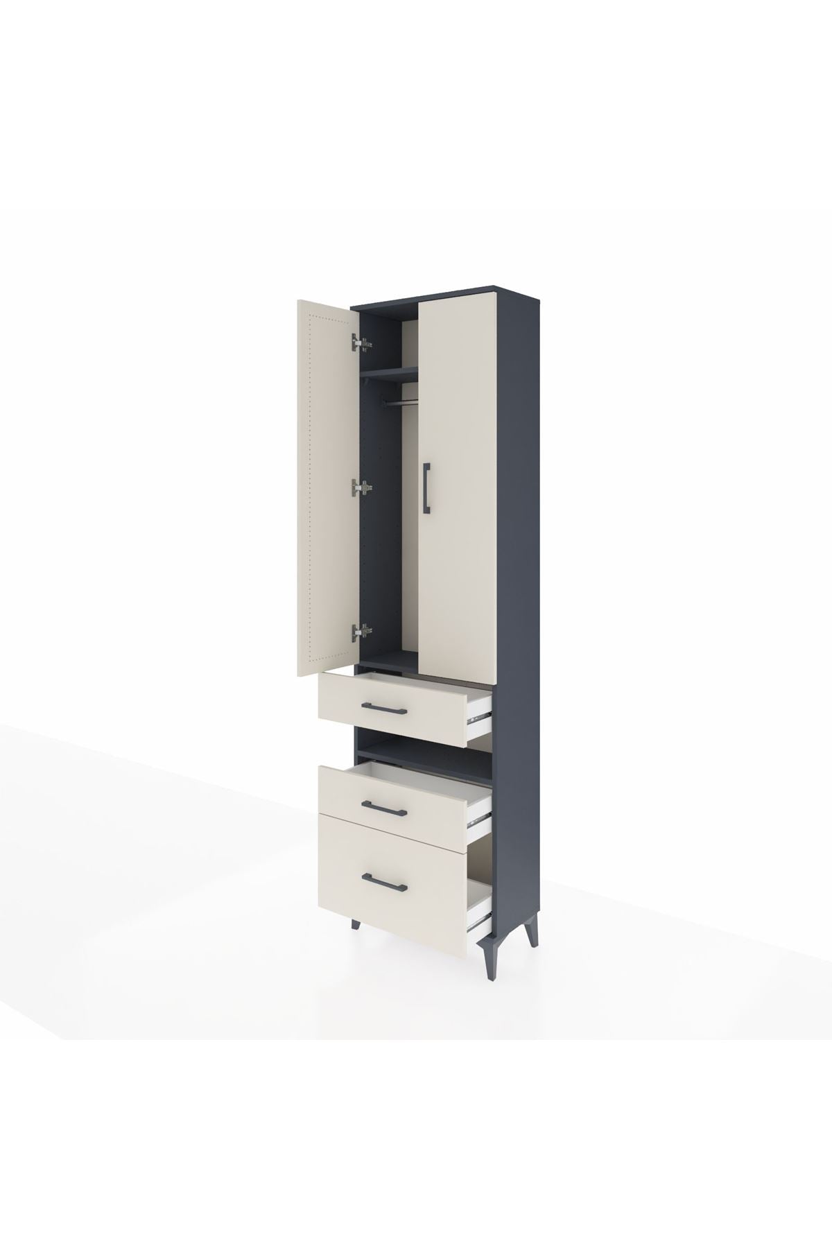 Arges Dolap 3 Raflı 3 Çekmeceli Tek Askılı 60x30x221 Antrasit-Aytaşı