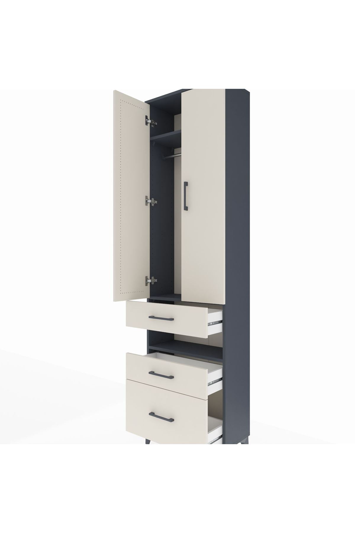 Arges Dolap 3 Raflı 3 Çekmeceli Tek Askılı 60x30x221 Antrasit-Aytaşı