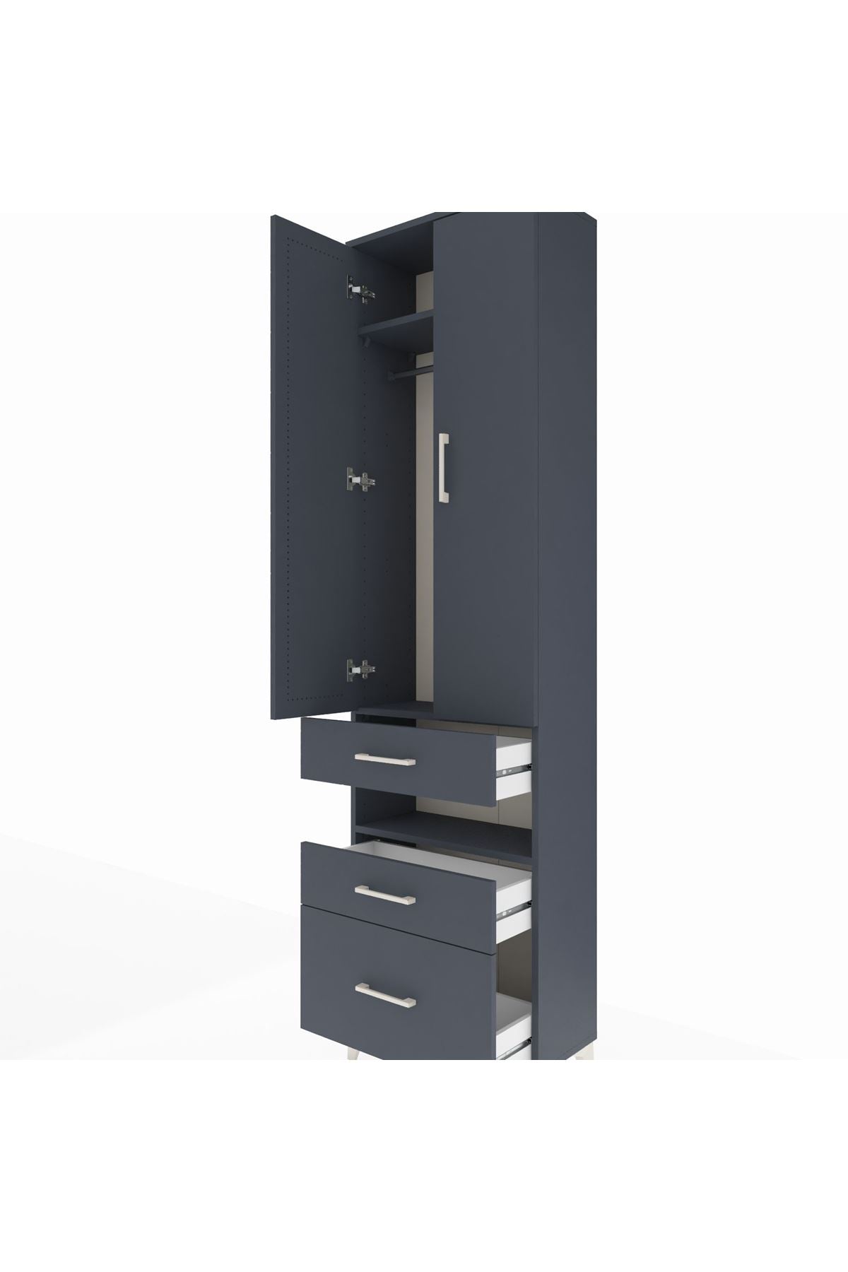 Arges Dolap 3 Raflı 3 Çekmeceli Tek Askılı 60x30x221 Antrasit-Antrasit