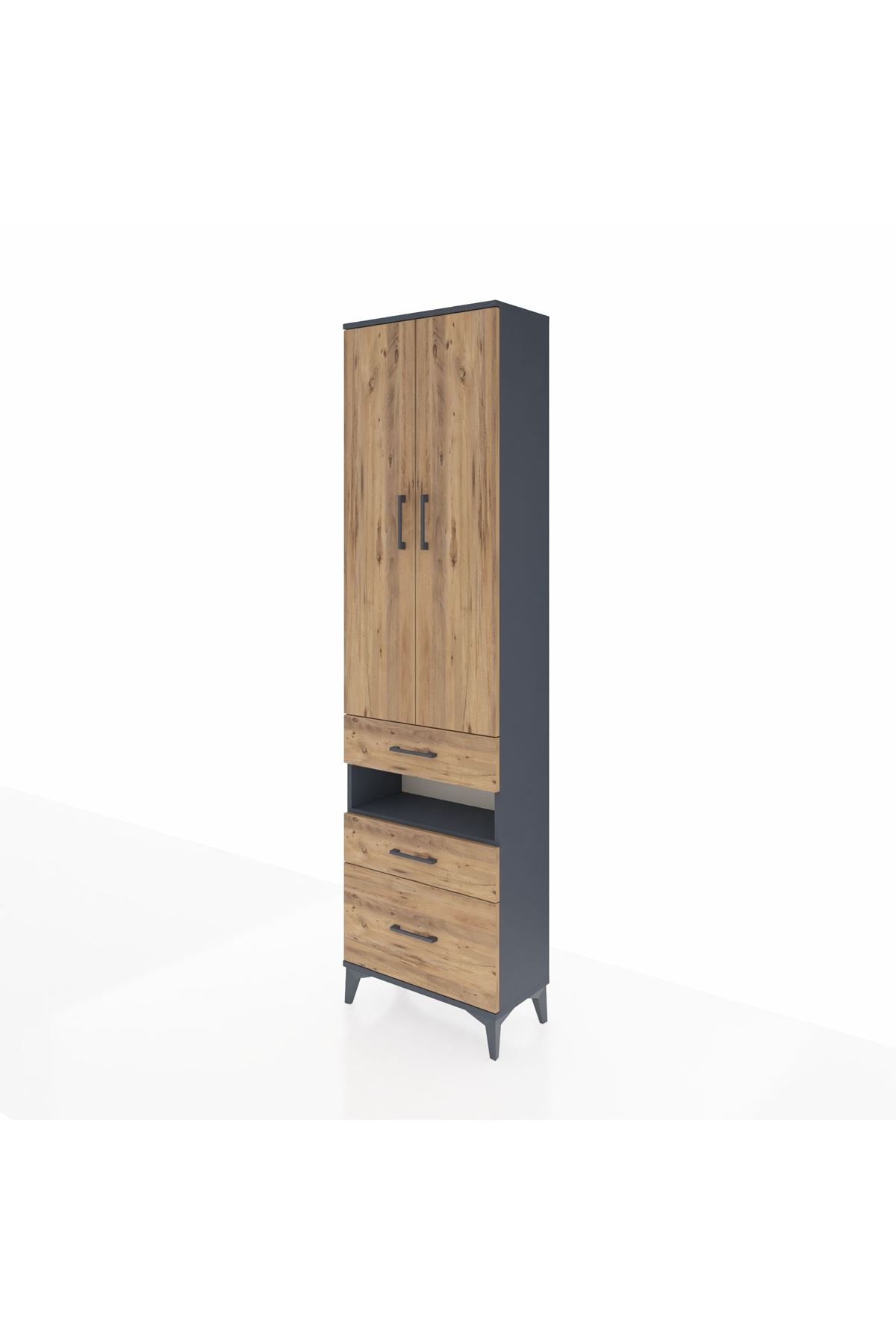 Arges Dolap 3 Raflı 3 Çekmeceli Tek Askılı 60x30x221 Antrasit-Çam