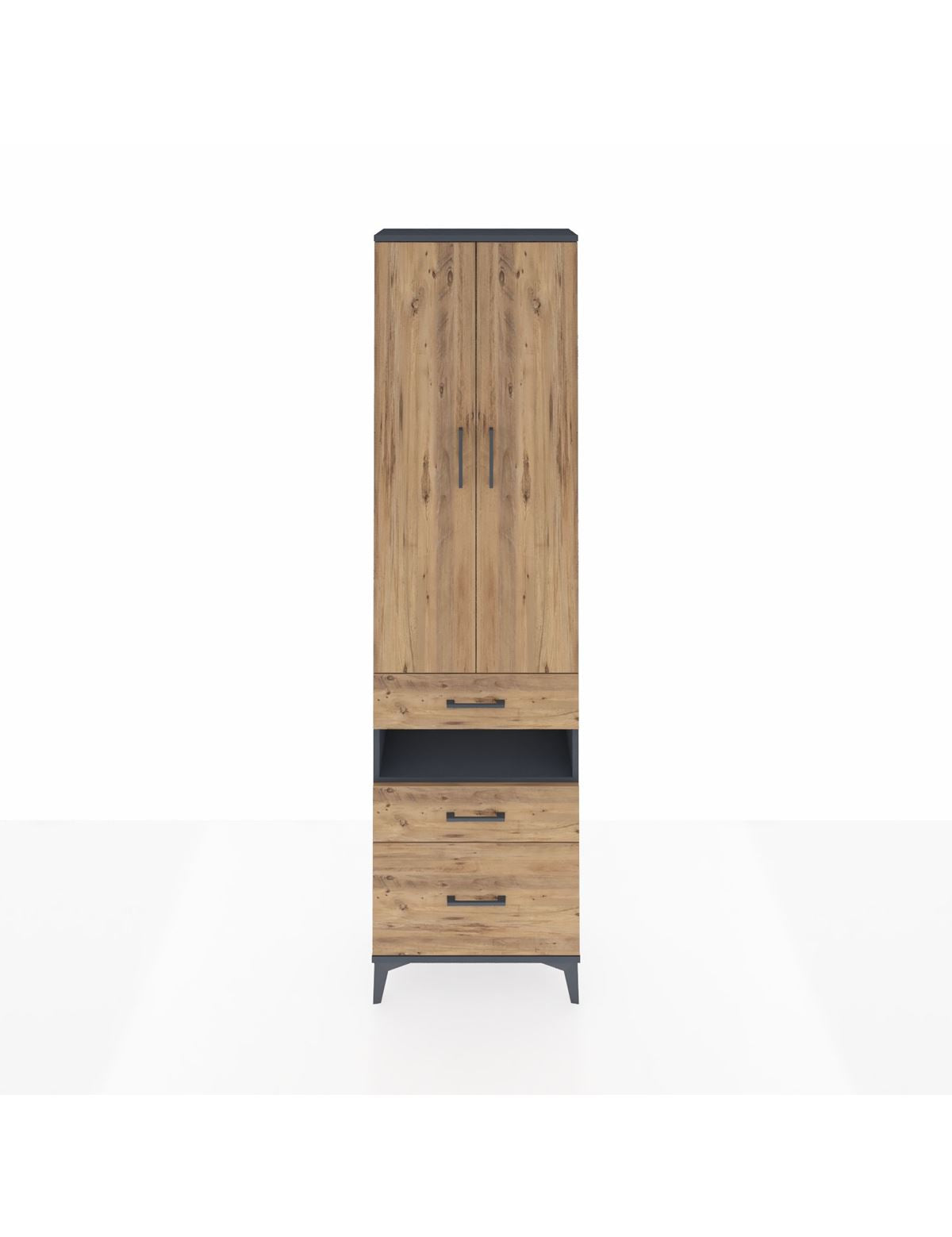 Arges Dolap 3 Raflı 3 Çekmeceli Tek Askılı 60x30x221 Antrasit-Çam