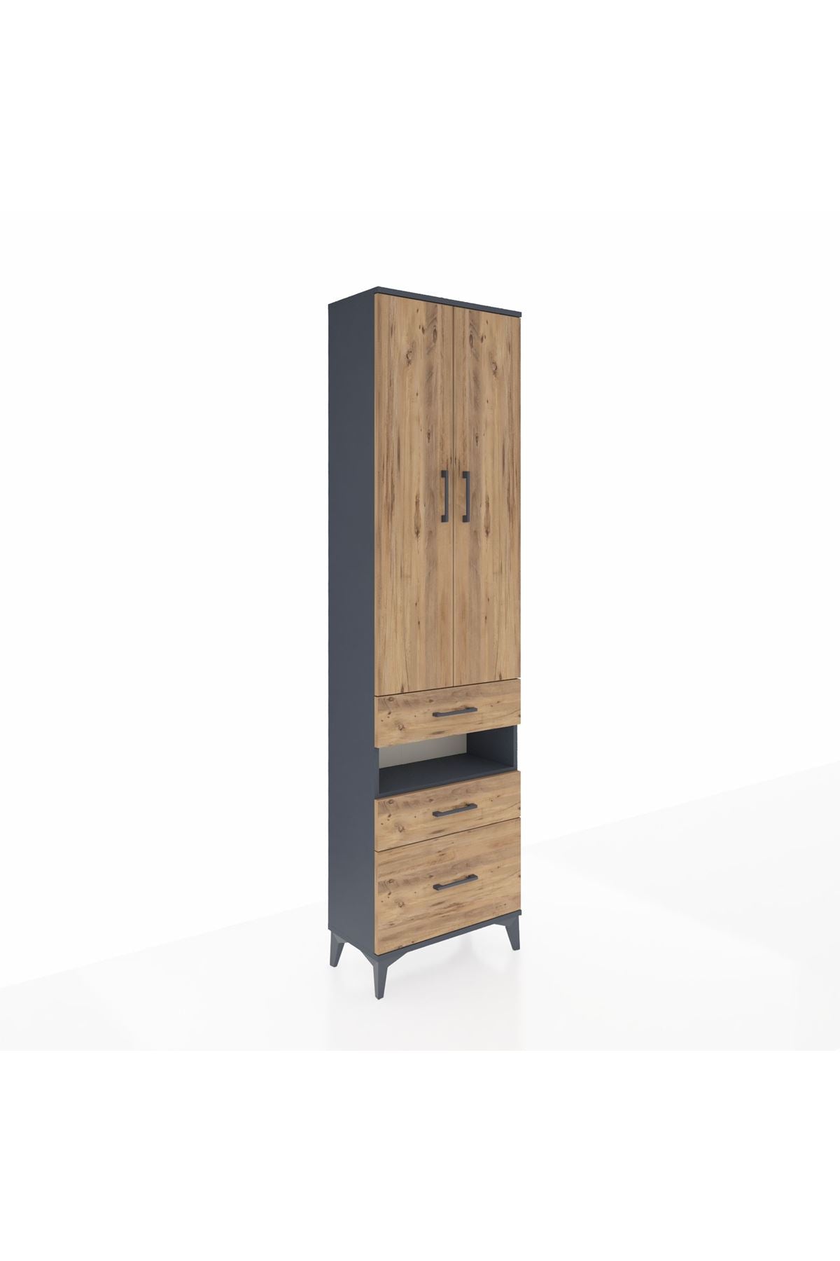 Arges Dolap 3 Raflı 3 Çekmeceli Tek Askılı 60x30x221 Antrasit-Çam