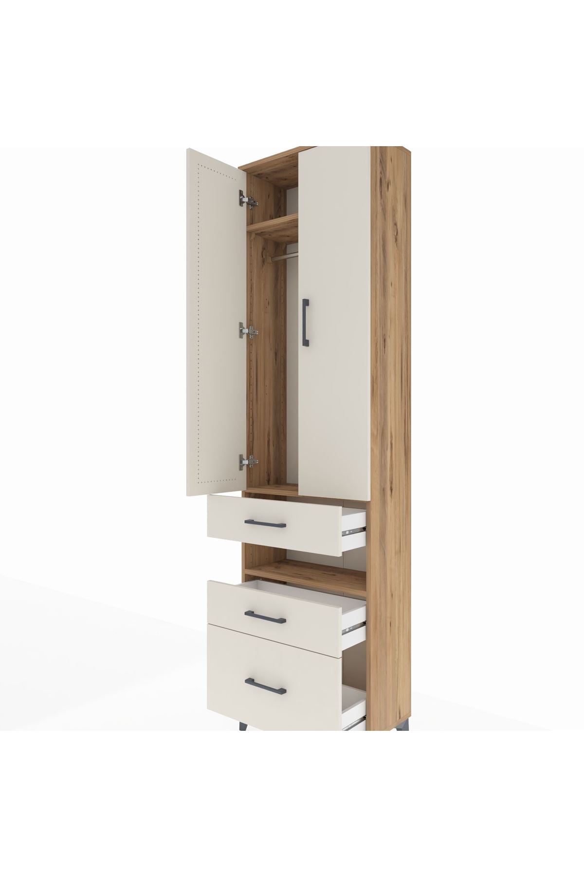 Arges Dolap 3 Raflı 3 Çekmeceli Tek Askılı 60x30x221 Çam-Aytaşı