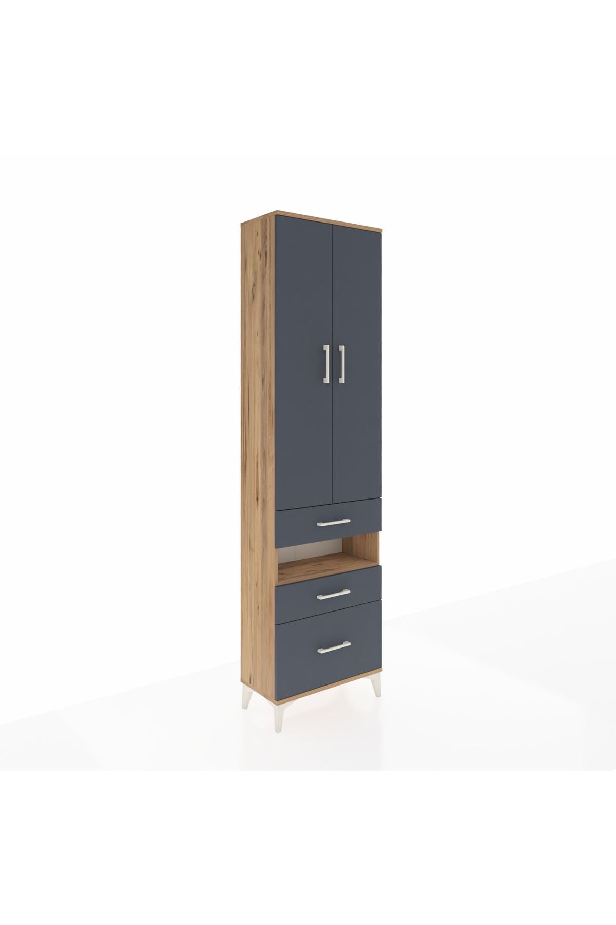 Arges Dolap 3 Raflı 3 Çekmeceli Tek Askılı 60x30x221 Çam-Antrasit