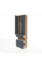 Arges Dolap 3 Raflı 3 Çekmeceli Tek Askılı 60x30x221 Çam-Antrasit