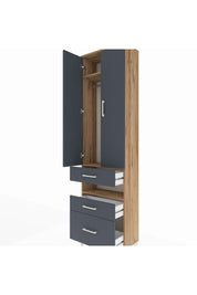 Arges Dolap 3 Raflı 3 Çekmeceli Tek Askılı 60x30x221 Çam-Antrasit