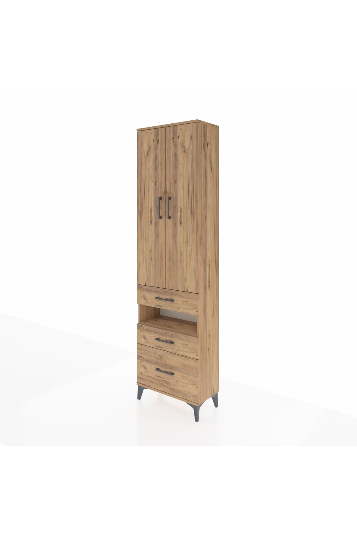 Arges Dolap 3 Raflı 3 Çekmeceli Tek Askılı 60x30x221 Çam-Çam