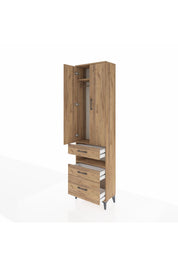 Arges Dolap 3 Raflı 3 Çekmeceli Tek Askılı 60x30x221 Çam-Çam
