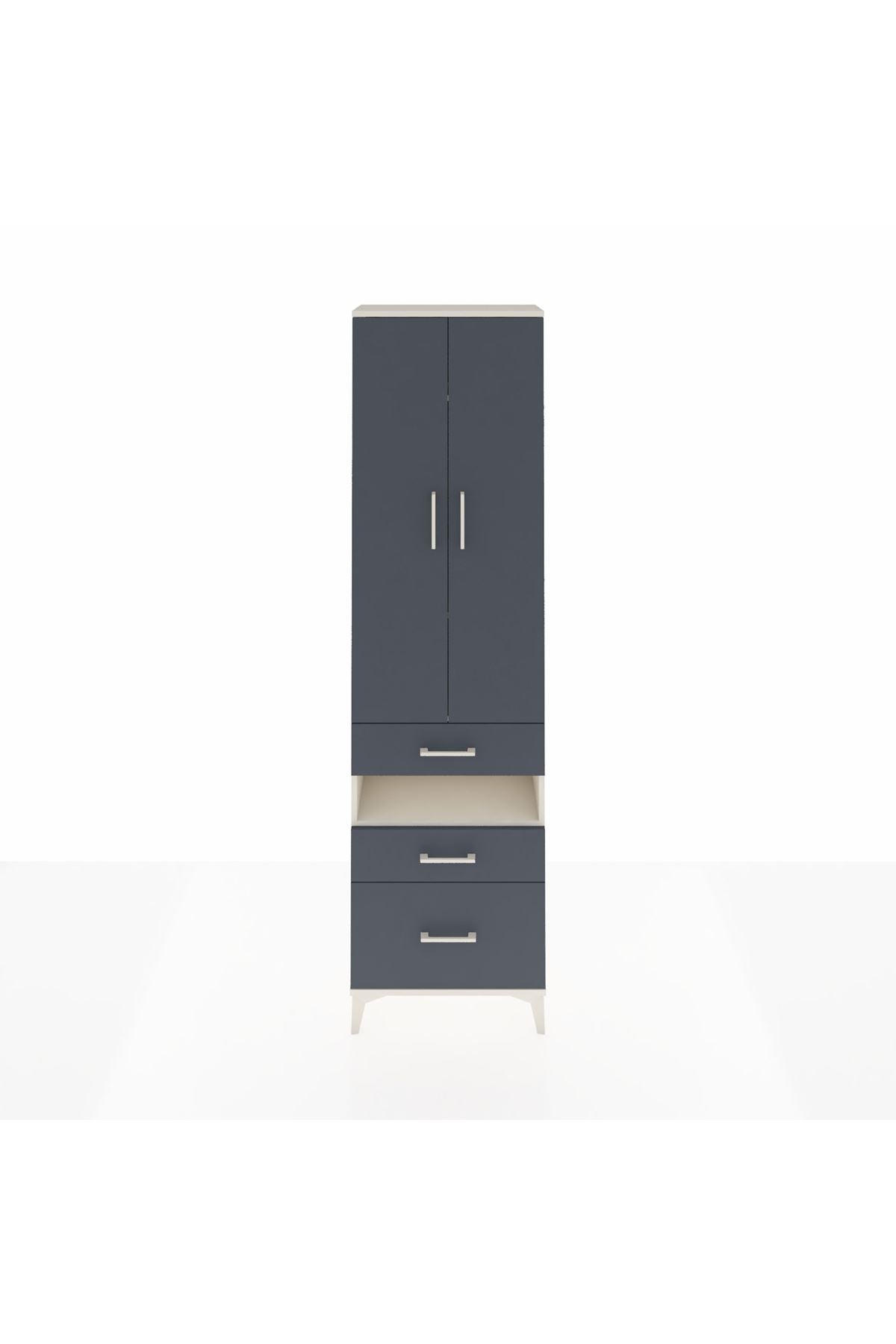 Arges Dolap 4 Raflı 3 Çekmeceli 2 Kapaklı 60x30x221 Aytaşı-Antrasit