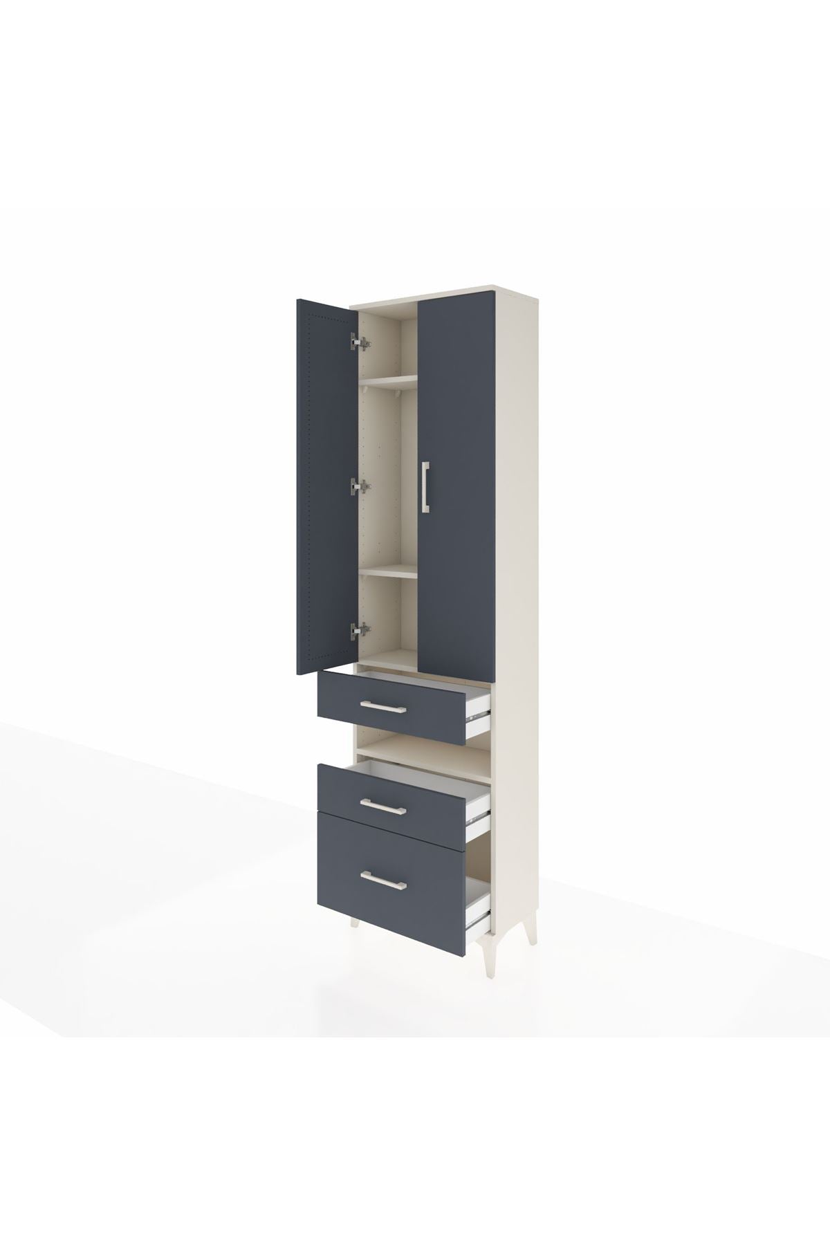 Arges Dolap 4 Raflı 3 Çekmeceli 2 Kapaklı 60x30x221 Aytaşı-Antrasit