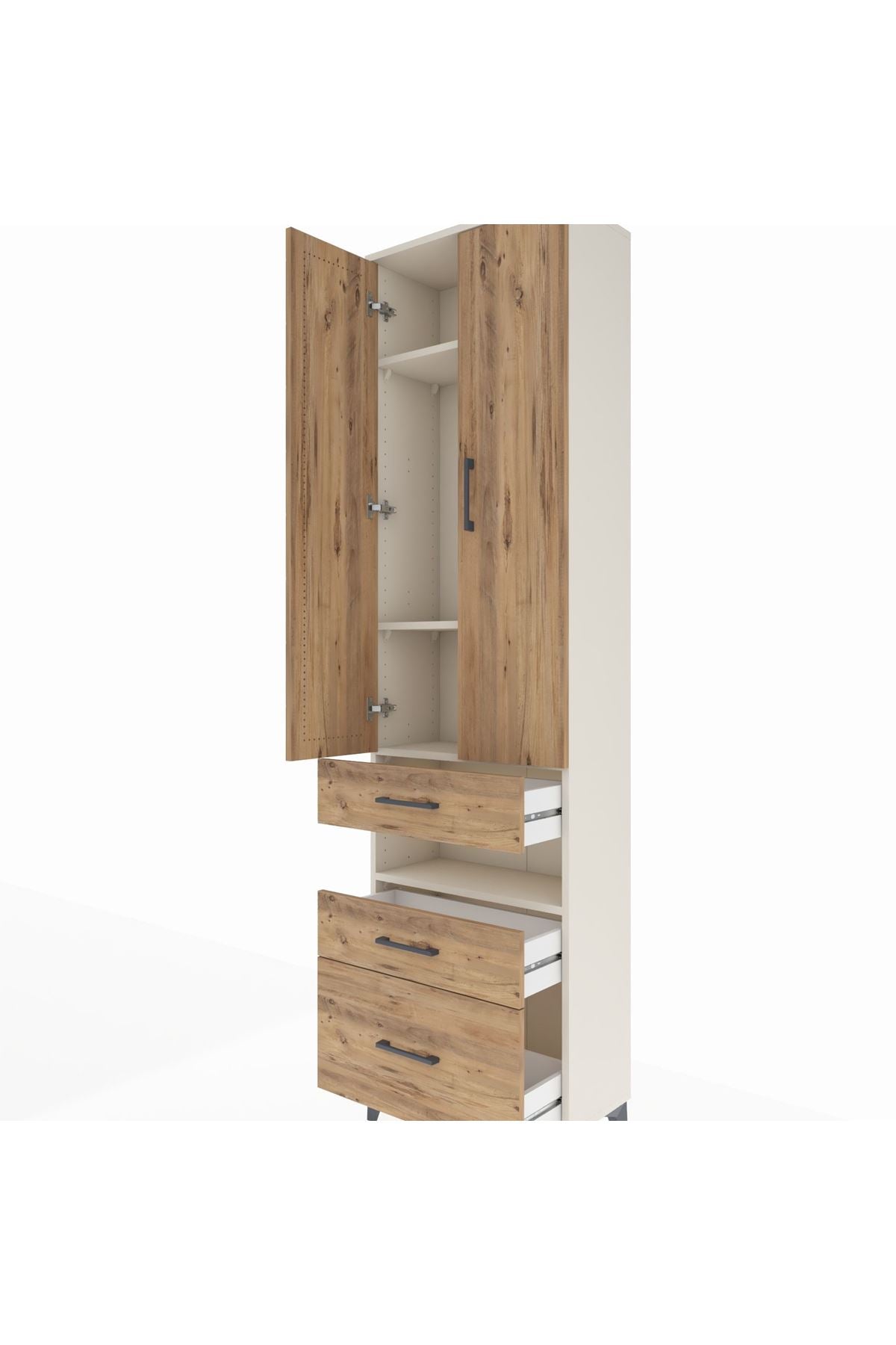 Arges Dolap 4 Raflı 3 Çekmeceli 2 Kapaklı 60x30x221 Aytaşı-Çam