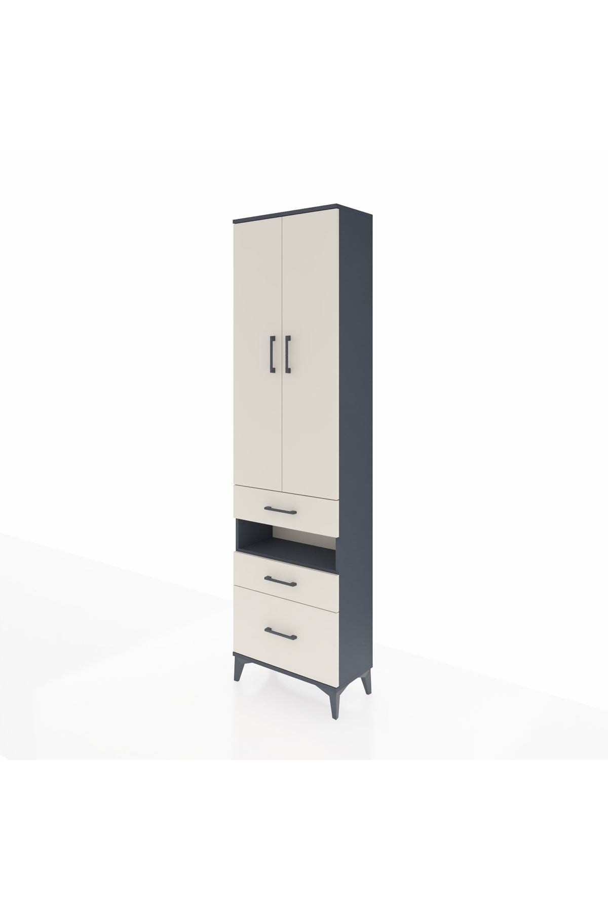 Arges Dolap 4 Raflı 3 Çekmeceli 2 Kapaklı 60x30x221 Antrasit-Aytaşı