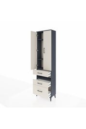 Arges Dolap 4 Raflı 3 Çekmeceli 2 Kapaklı 60x30x221 Antrasit-Aytaşı