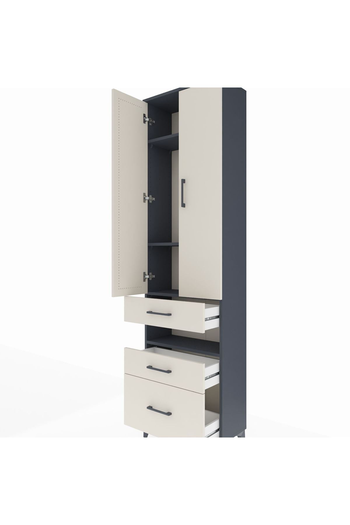 Arges Dolap 4 Raflı 3 Çekmeceli 2 Kapaklı 60x30x221 Antrasit-Aytaşı