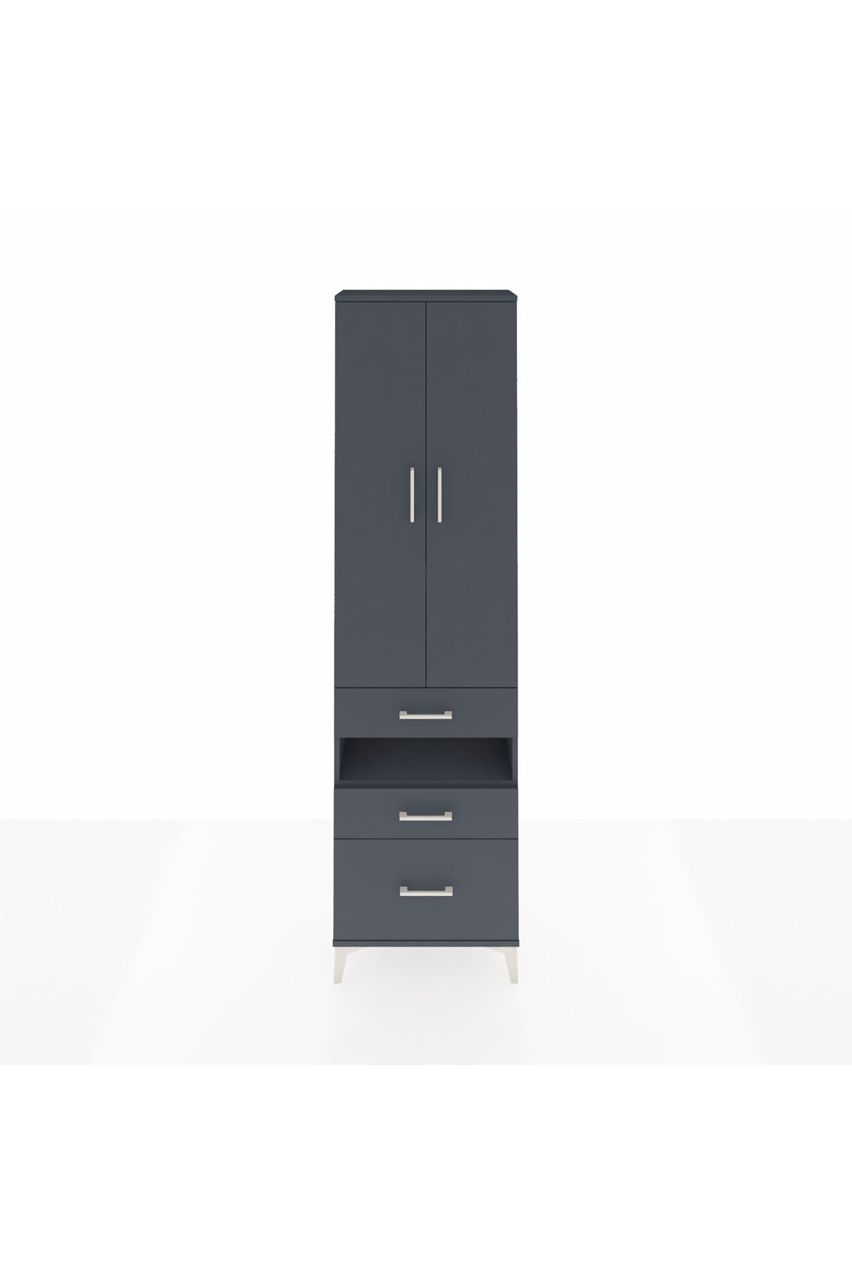Arges Dolap 4 Raflı 3 Çekmeceli 2 Kapaklı 60x30x221 Antrasit-Antrasit