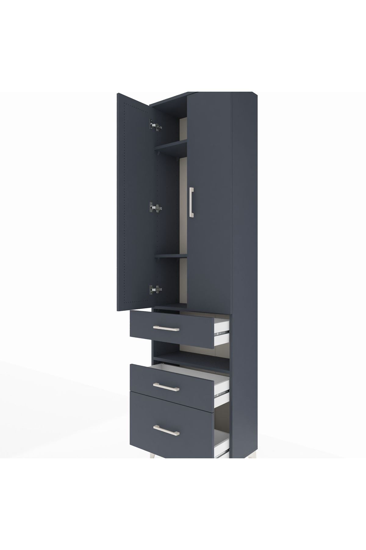 Arges Dolap 4 Raflı 3 Çekmeceli 2 Kapaklı 60x30x221 Antrasit-Antrasit