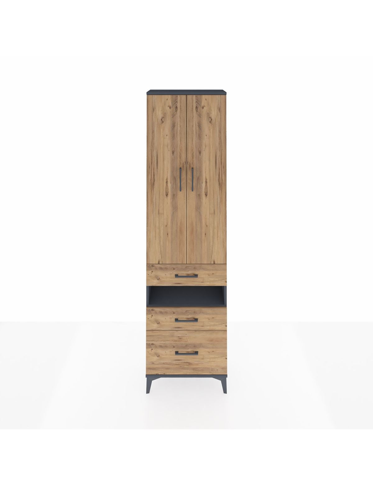 Arges Dolap 4 Raflı 3 Çekmeceli 2 Kapaklı 60x30x221 Antrasit-Çam