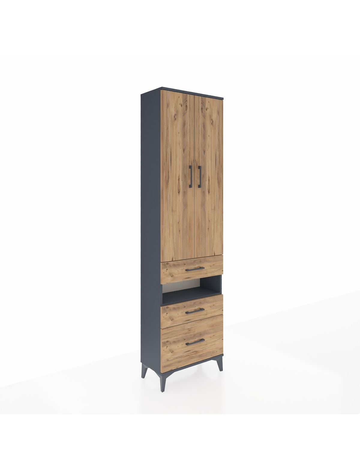 Arges Dolap 4 Raflı 3 Çekmeceli 2 Kapaklı 60x30x221 Antrasit-Çam