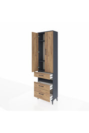 Arges Dolap 4 Raflı 3 Çekmeceli 2 Kapaklı 60x30x221 Antrasit-Çam