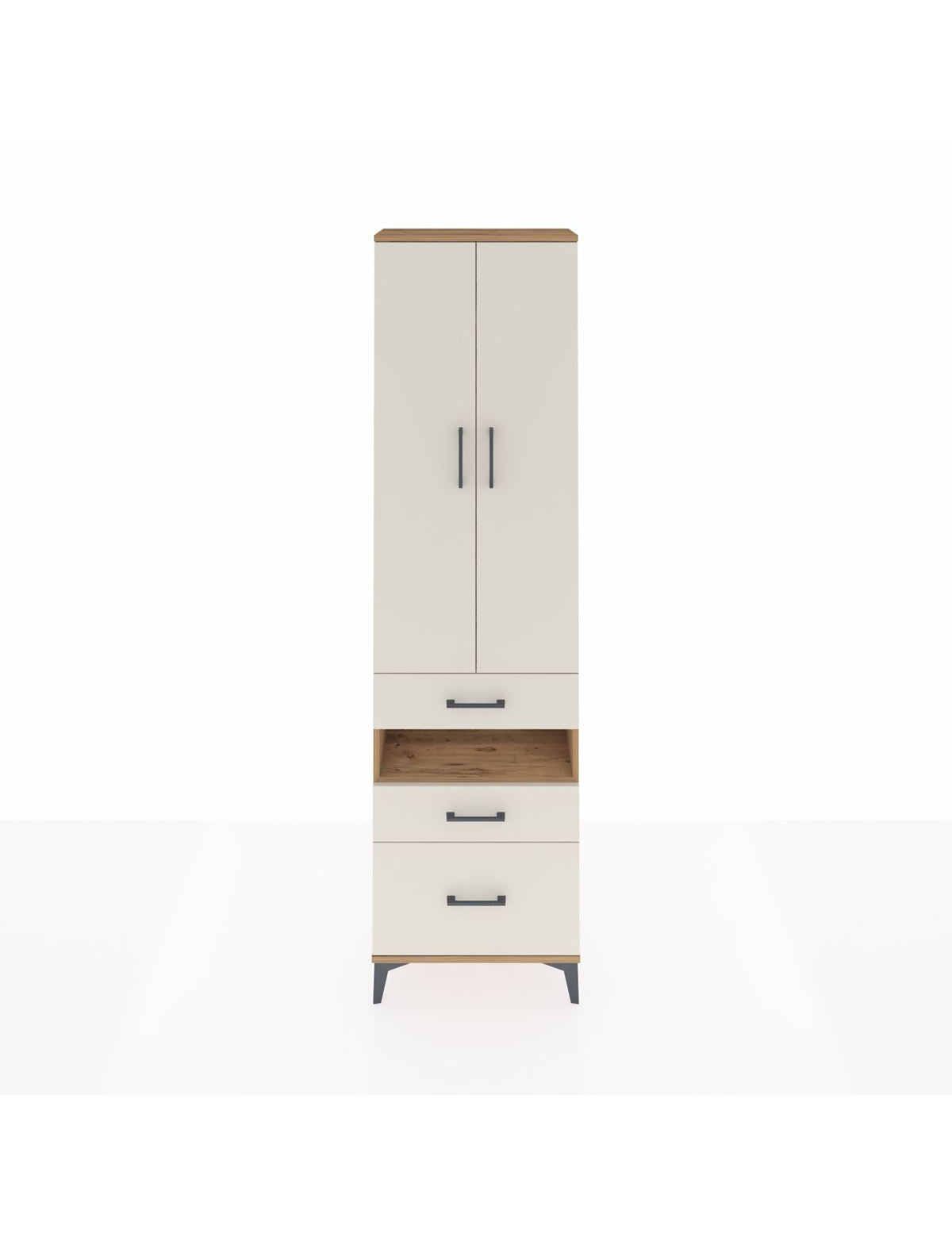 Arges Dolap 4 Raflı 3 Çekmeceli 2 Kapaklı 60x30x221 Çam-Aytaşı