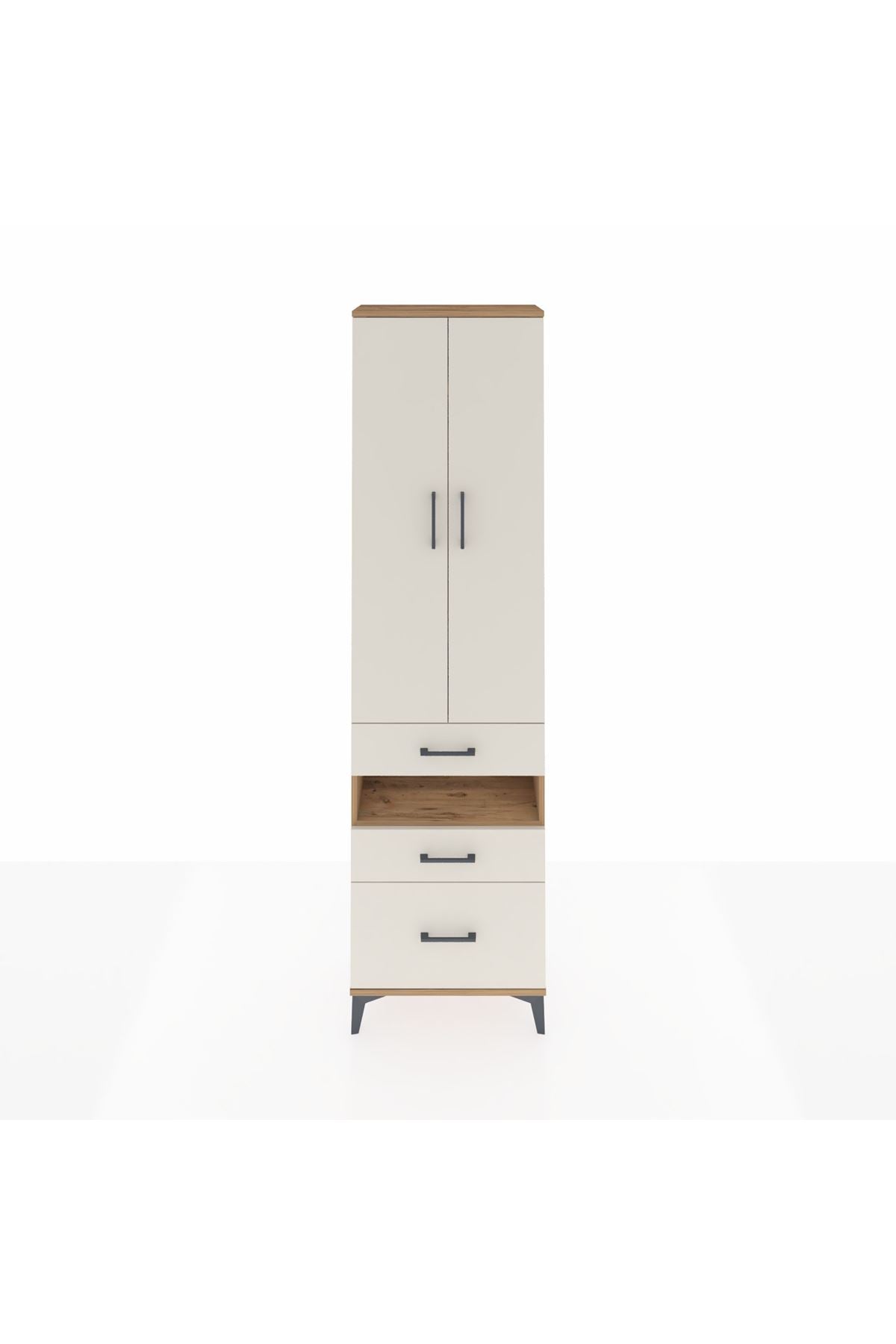 Arges Dolap 4 Raflı 3 Çekmeceli 2 Kapaklı 60x30x221 Çam-Aytaşı