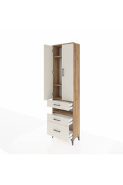 Arges Dolap 4 Raflı 3 Çekmeceli 2 Kapaklı 60x30x221 Çam-Aytaşı