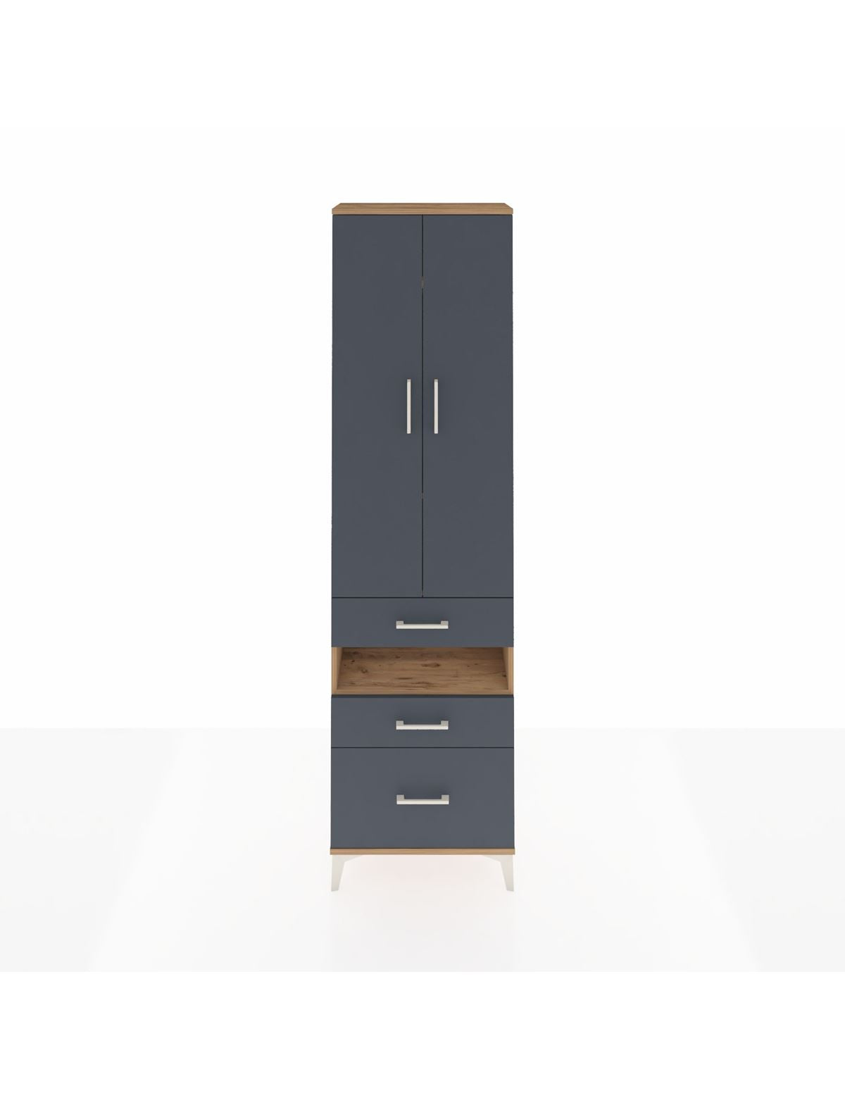 Arges Dolap 4 Raflı 3 Çekmeceli 2 Kapaklı 60x30x221 Çam-Antrasit