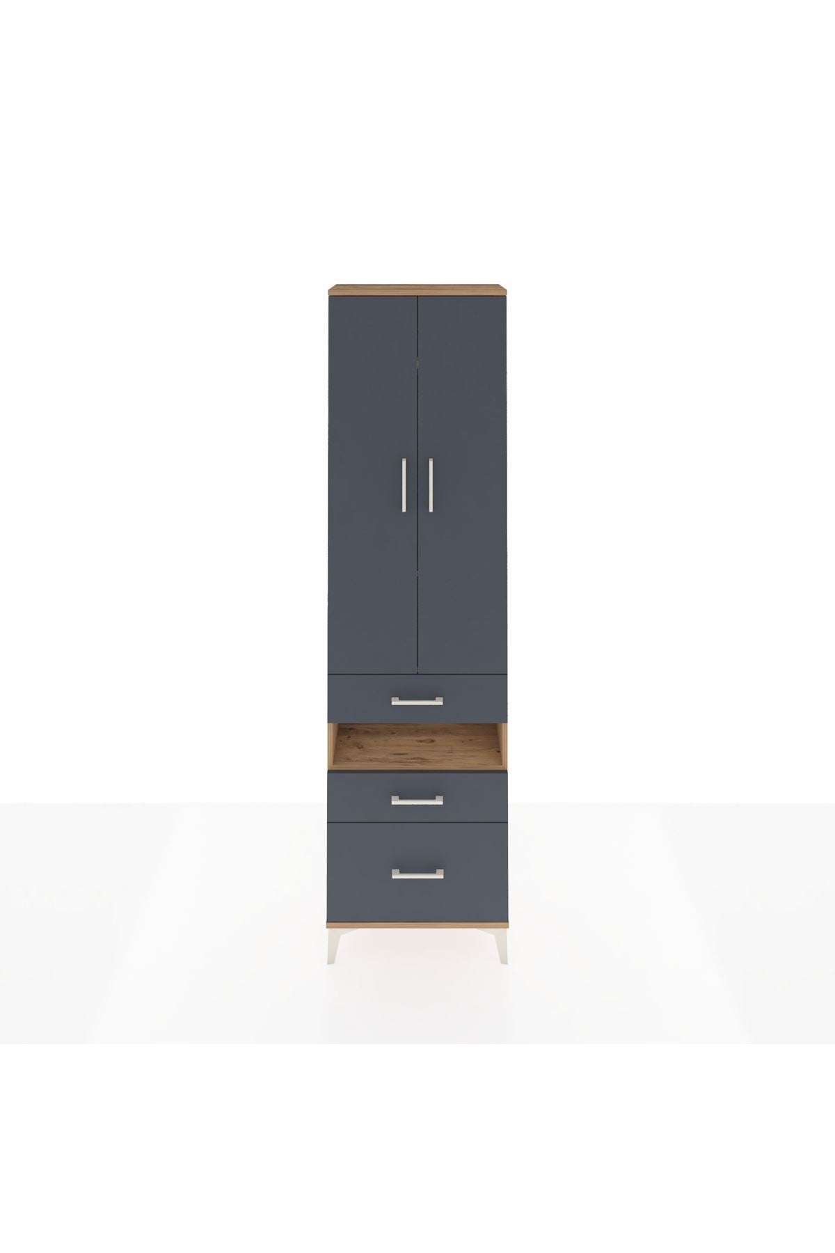 Arges Dolap 4 Raflı 3 Çekmeceli 2 Kapaklı 60x30x221 Çam-Antrasit