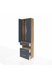 Arges Dolap 4 Raflı 3 Çekmeceli 2 Kapaklı 60x30x221 Çam-Antrasit