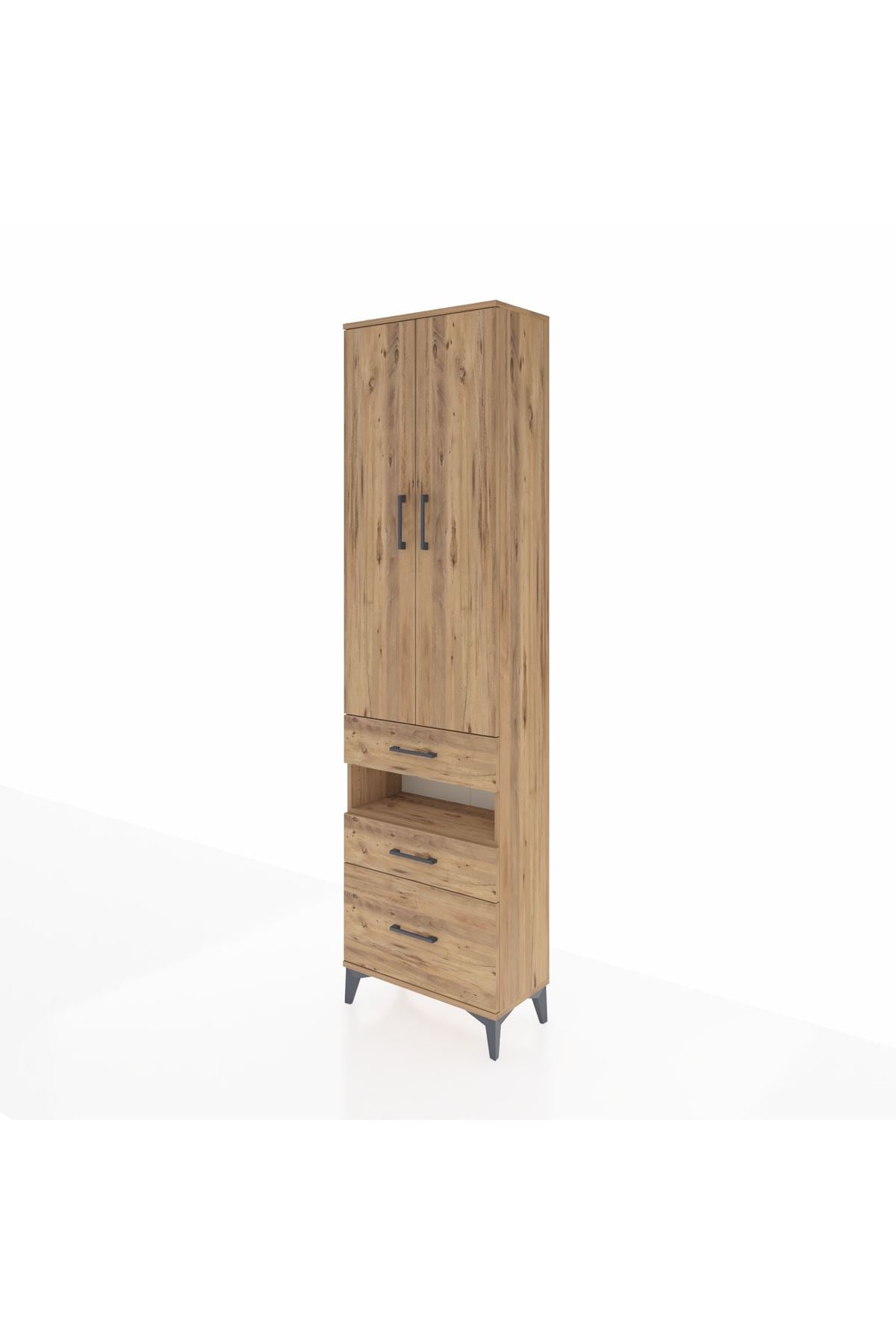 Arges Dolap 4 Raflı 3 Çekmeceli 2 Kapaklı 60x30x221 Çam-Çam