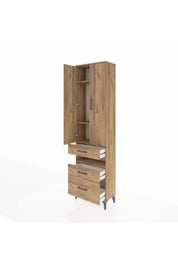 Arges Dolap 4 Raflı 3 Çekmeceli 2 Kapaklı 60x30x221 Çam-Çam