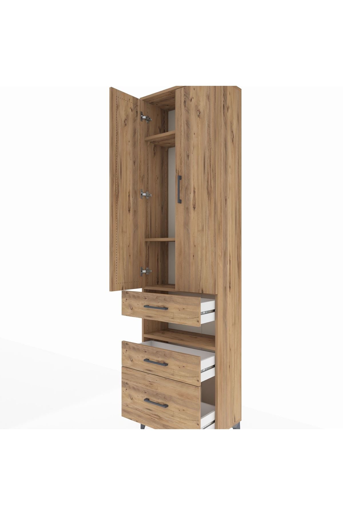 Arges Dolap 4 Raflı 3 Çekmeceli 2 Kapaklı 60x30x221 Çam-Çam