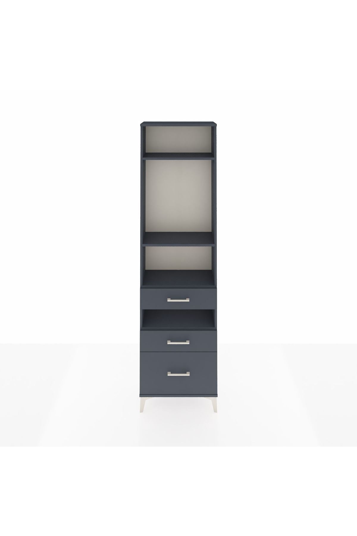 Arges Dolap 4 Raflı 3 Çekmeceli 60x30x221 Antrasit-Antrasit