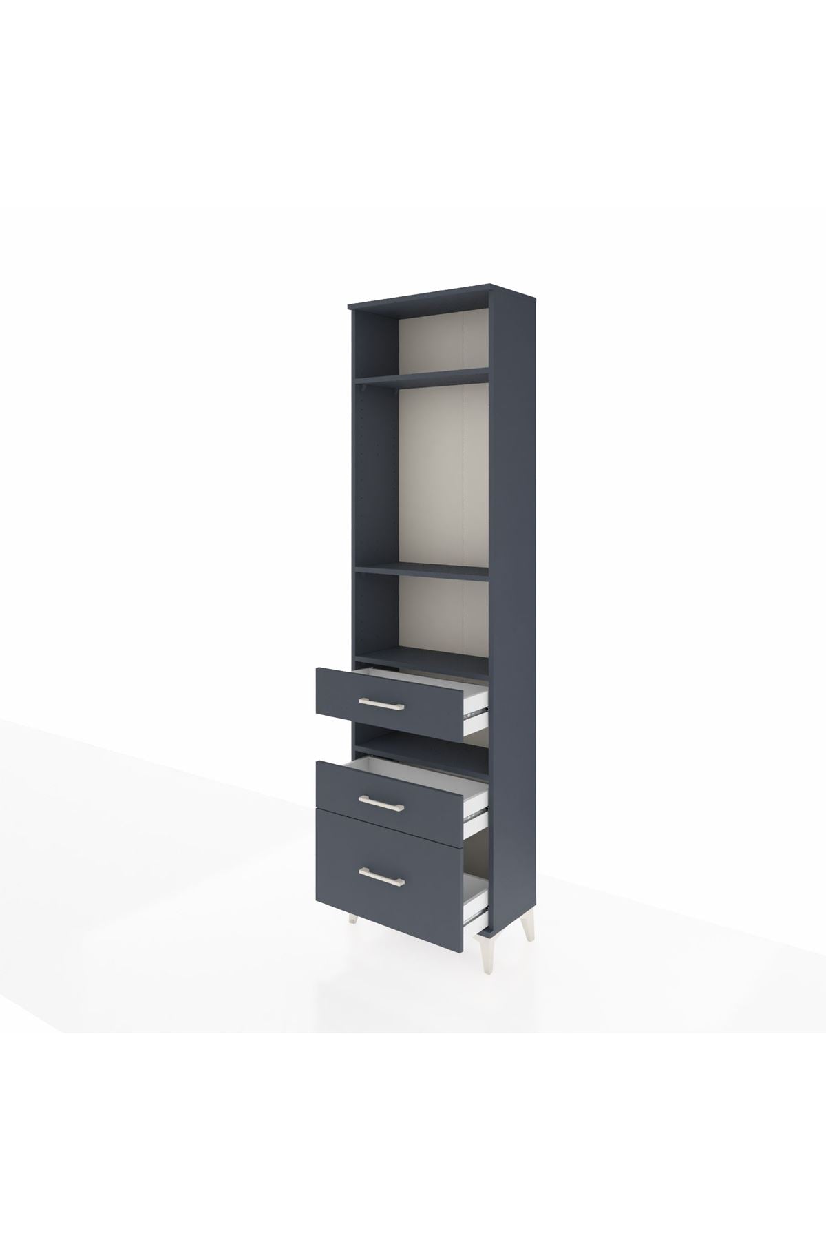 Arges Dolap 4 Raflı 3 Çekmeceli 60x30x221 Antrasit-Antrasit