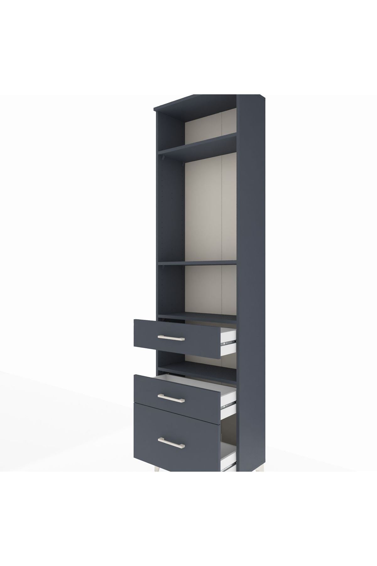 Arges Dolap 4 Raflı 3 Çekmeceli 60x30x221 Antrasit-Antrasit