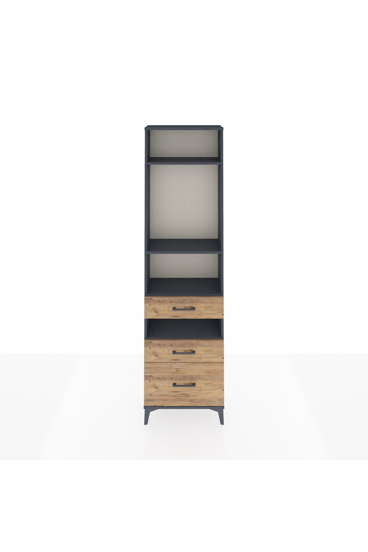 Arges Dolap 4 Raflı 3 Çekmeceli 60x30x221 Antrasit-Çam