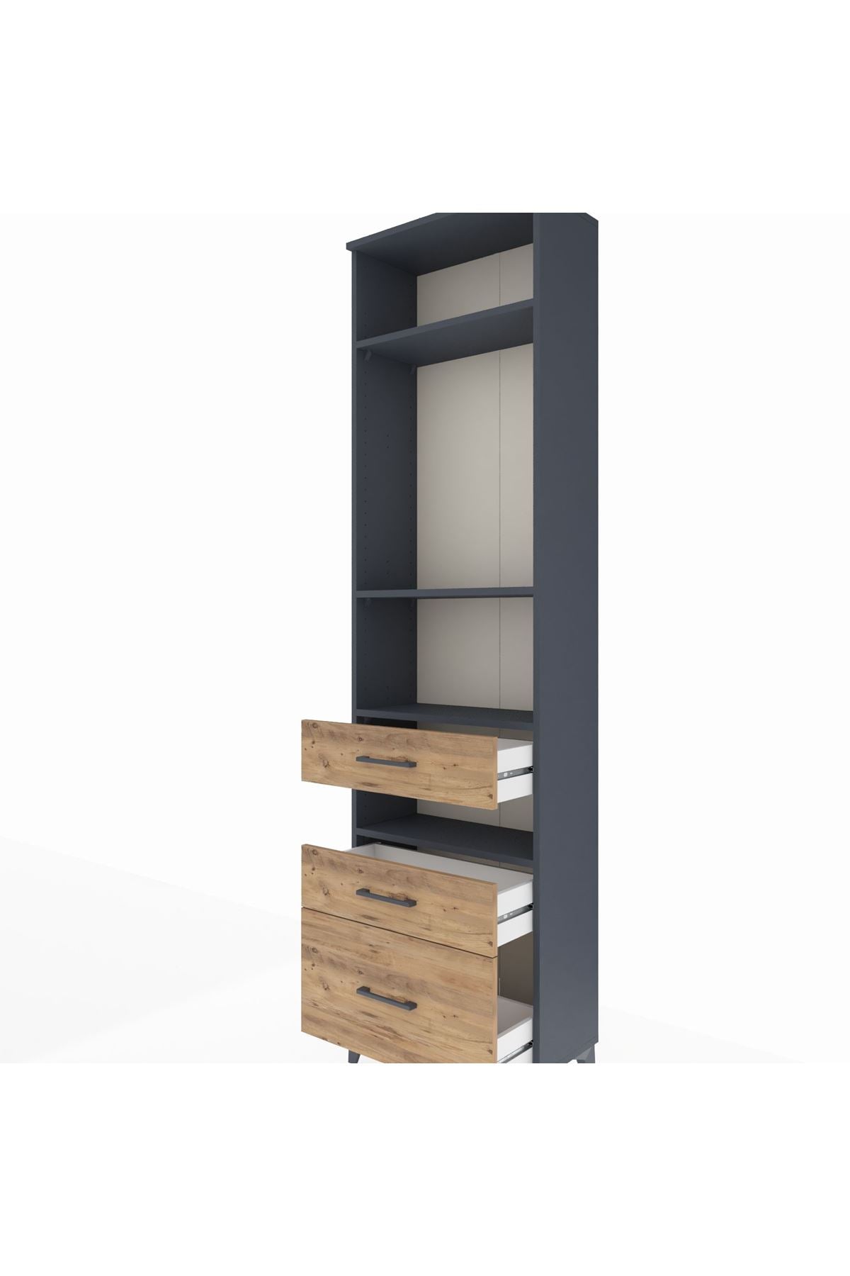 Arges Dolap 4 Raflı 3 Çekmeceli 60x30x221 Antrasit-Çam