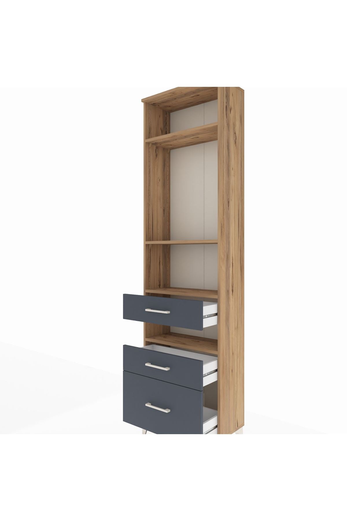 Arges Dolap 4 Raflı 3 Çekmeceli 60x30x221 Çam-Antrasit