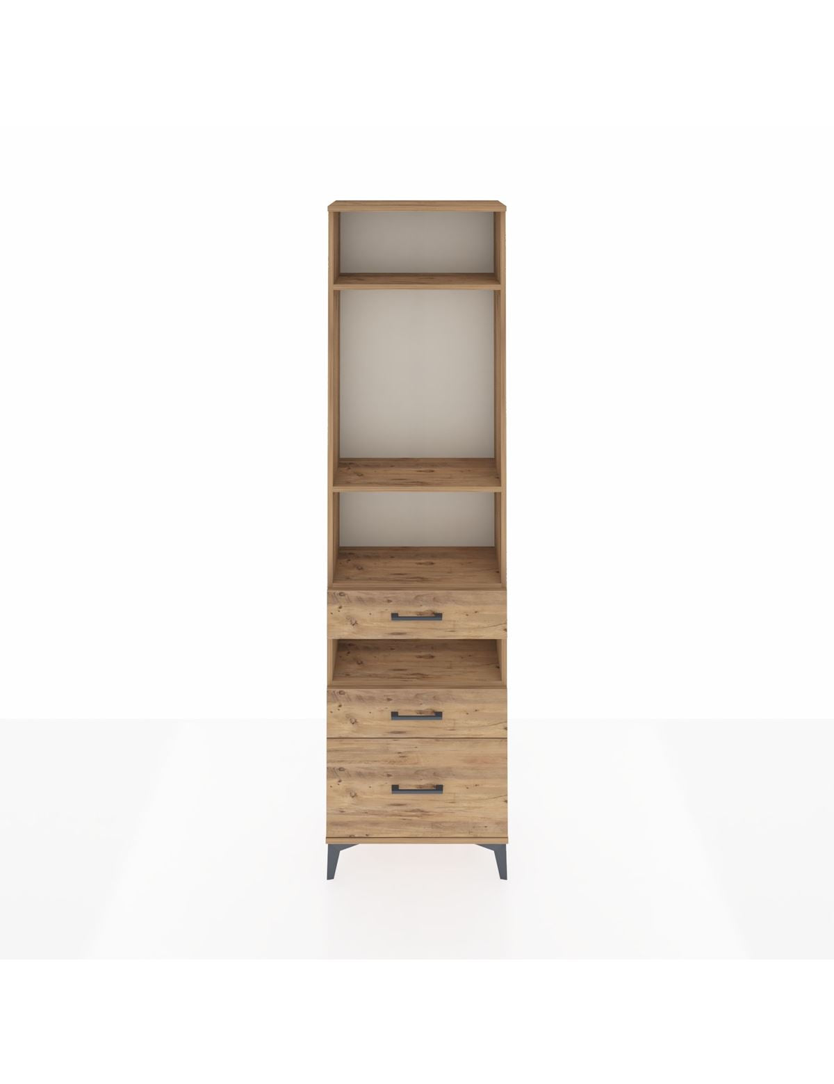 Arges Dolap 4 Raflı 3 Çekmeceli 60x30x221 Çam-Çam