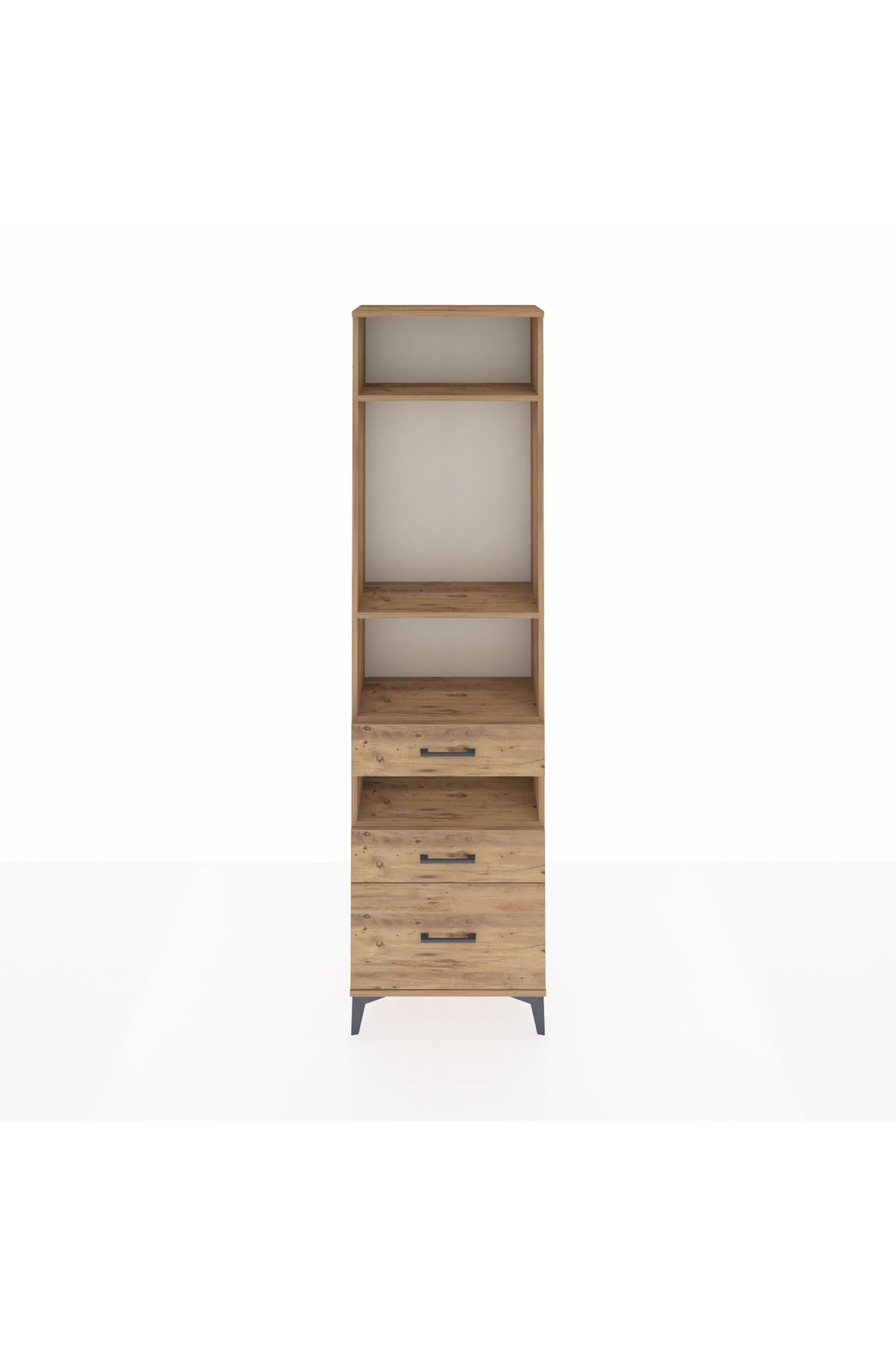 Arges Dolap 4 Raflı 3 Çekmeceli 60x30x221 Çam-Çam