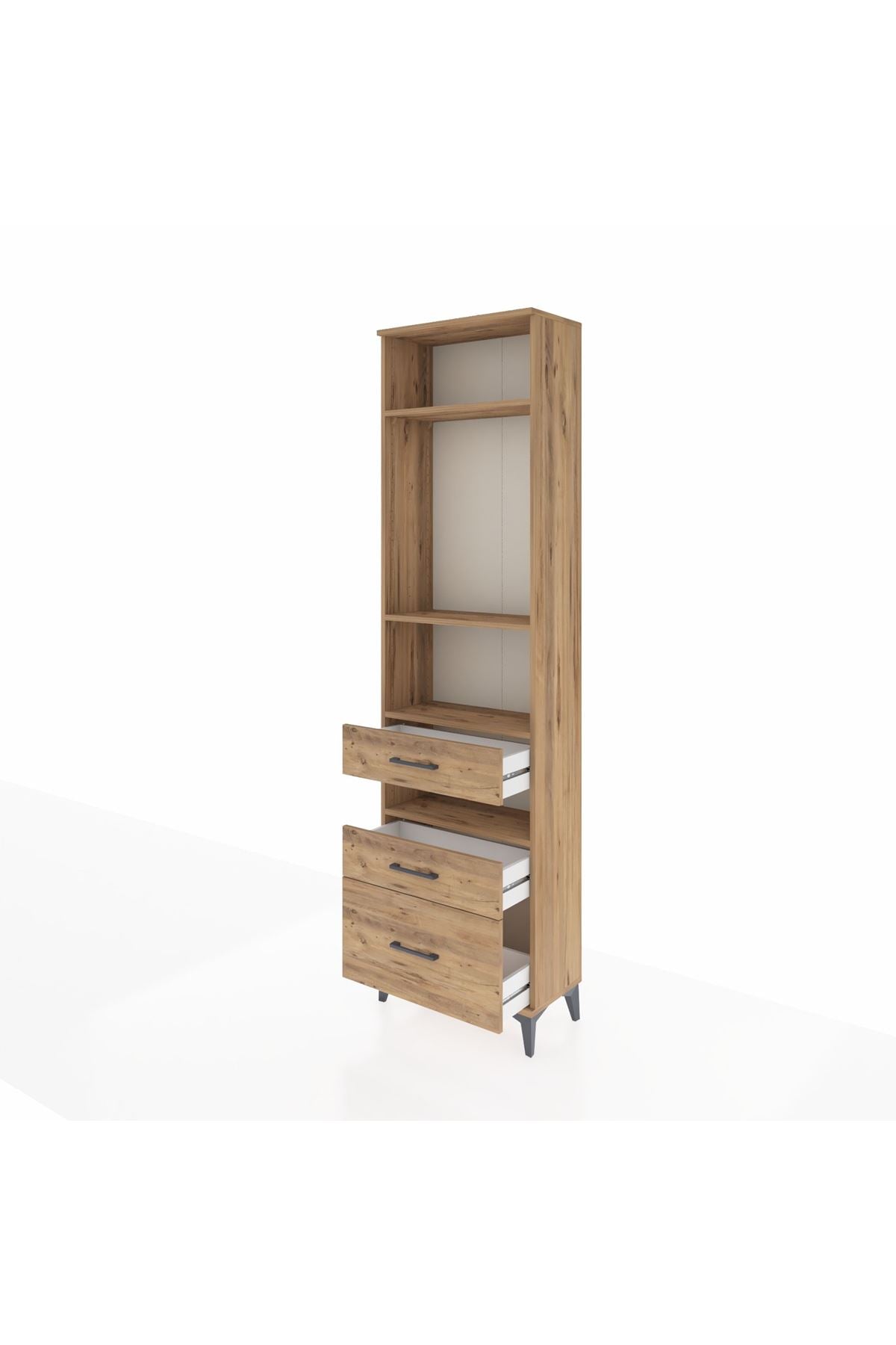 Arges Dolap 4 Raflı 3 Çekmeceli 60x30x221 Çam-Çam