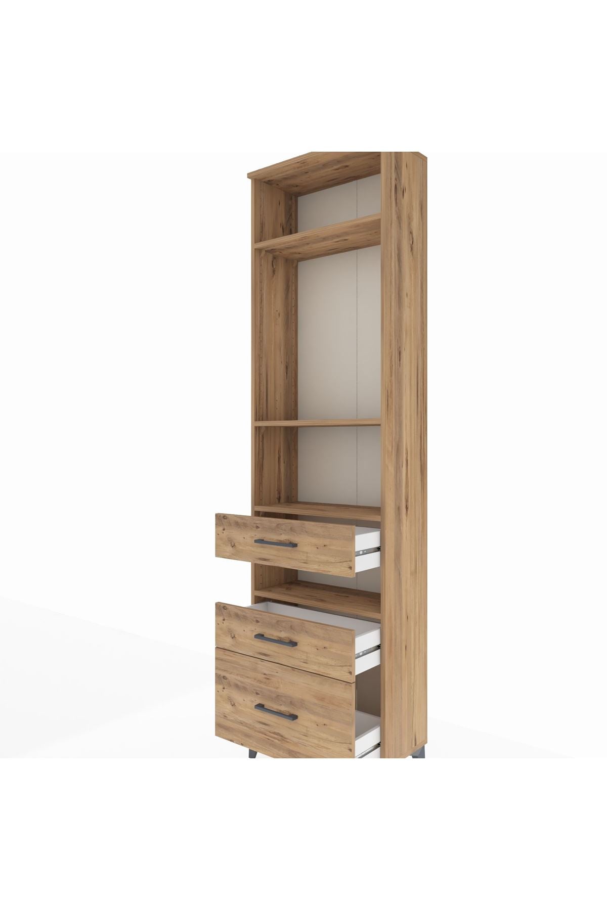 Arges Dolap 4 Raflı 3 Çekmeceli 60x30x221 Çam-Çam