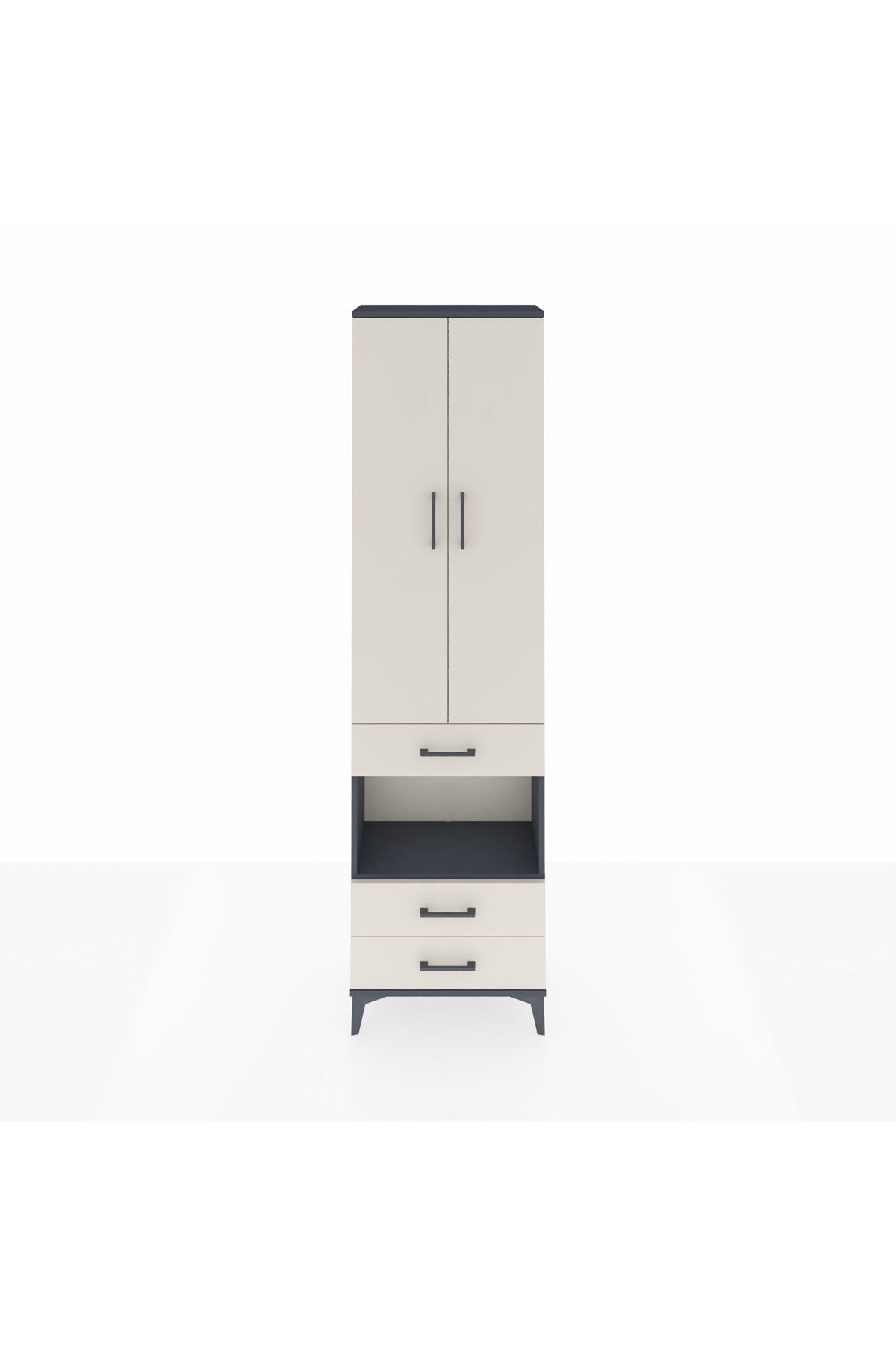 Arges Dolap 3 Raflı 3 Çekmeceli Tek Askılı 60x30x221 Antrasit-Aytaşı