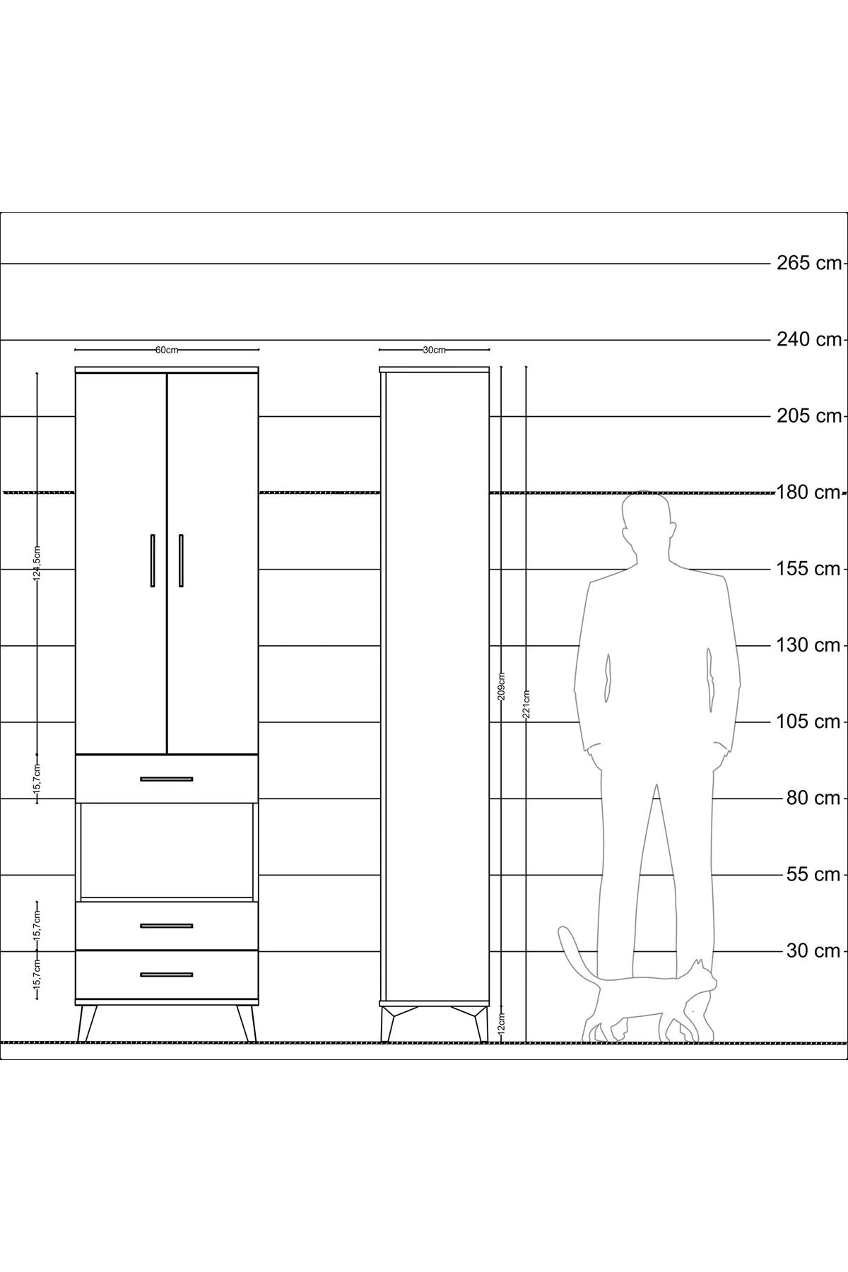 Arges Dolap 3 Raflı 3 Çekmeceli Tek Askılı 60x30x221 Antrasit-Aytaşı