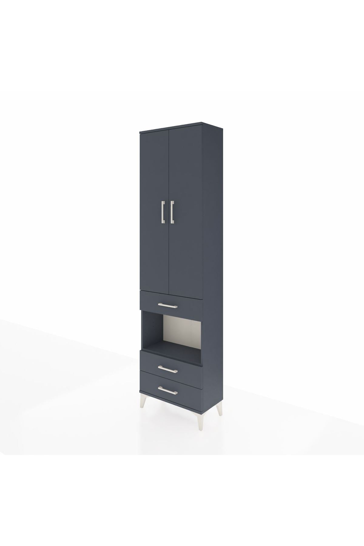 Arges Dolap 3 Raflı 3 Çekmeceli Tek Askılı 60x30x221 Antrasit-Antrasit