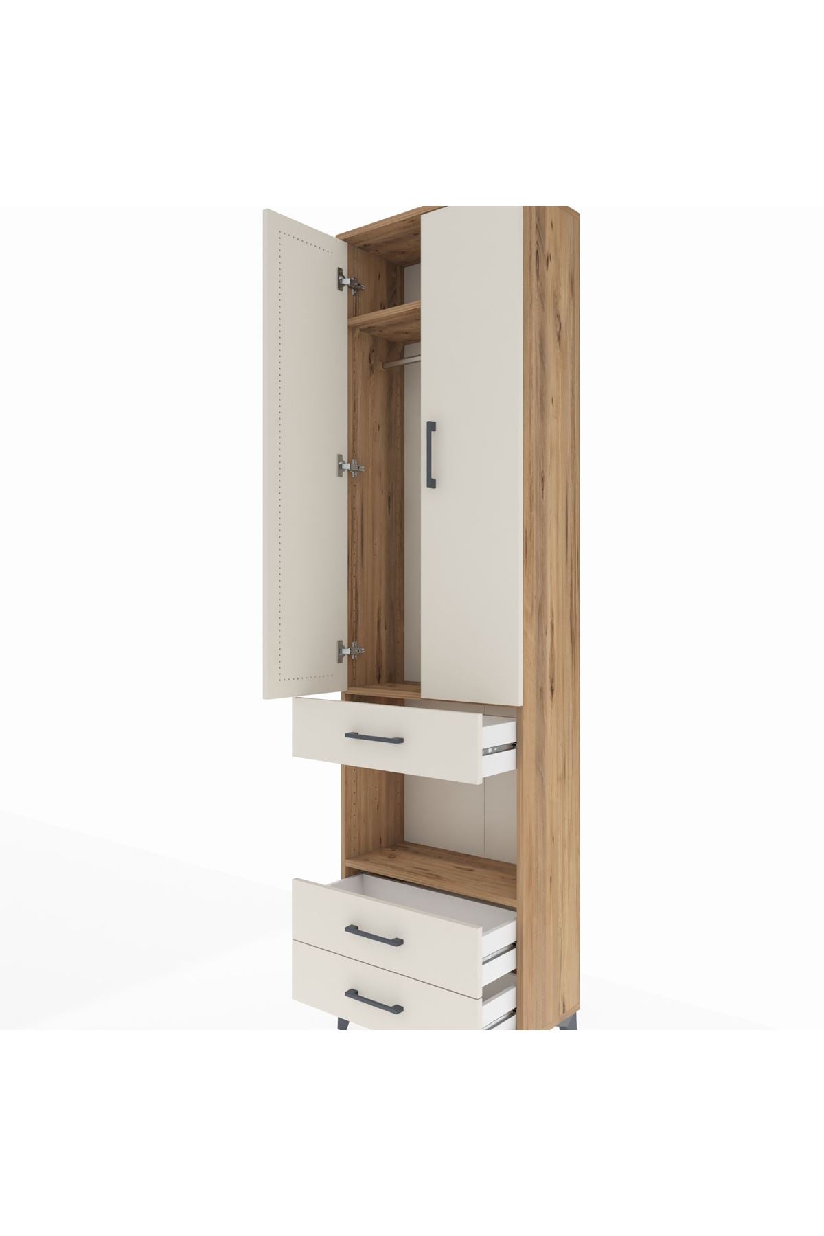 Arges Dolap 3 Raflı 3 Çekmeceli Tek Askılı 60x30x221 Çam-Aytaşı