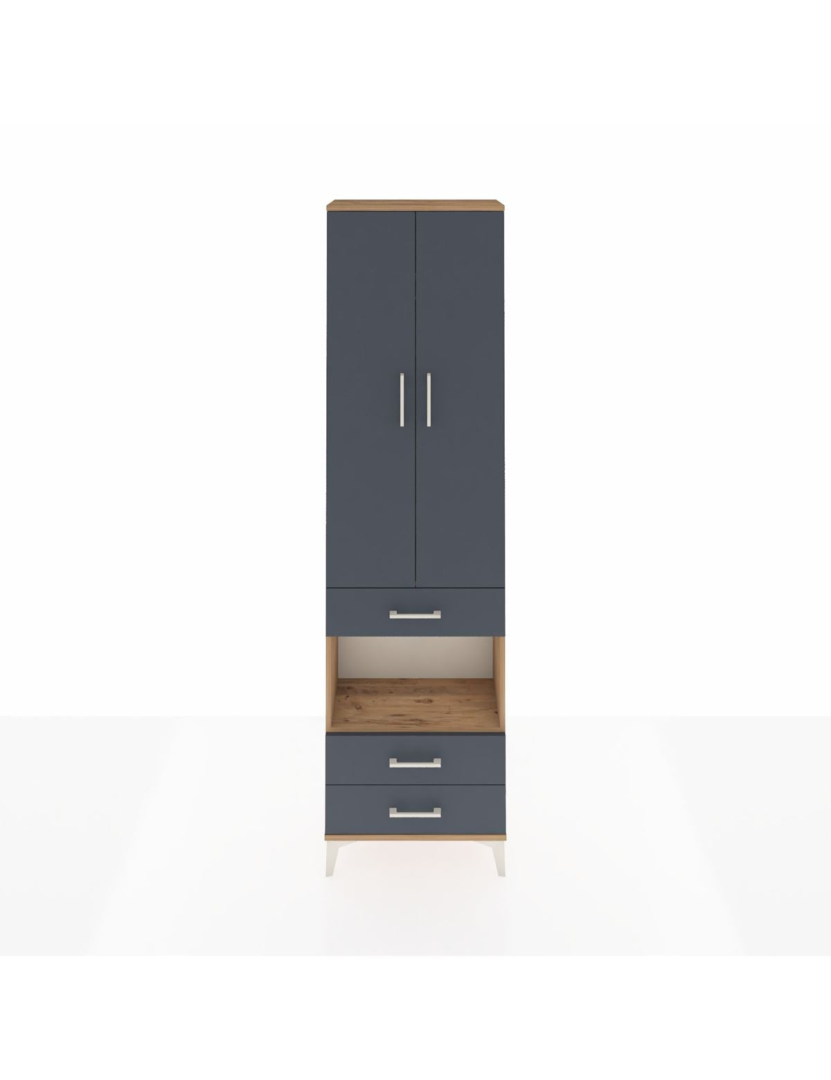 Arges Dolap 3 Raflı 3 Çekmeceli Tek Askılı 60x30x221 Çam-Antrasit