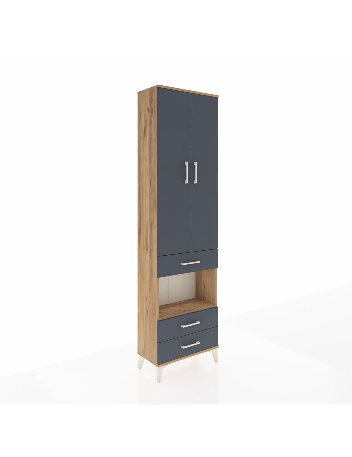 Arges Dolap 3 Raflı 3 Çekmeceli Tek Askılı 60x30x221 Çam-Antrasit